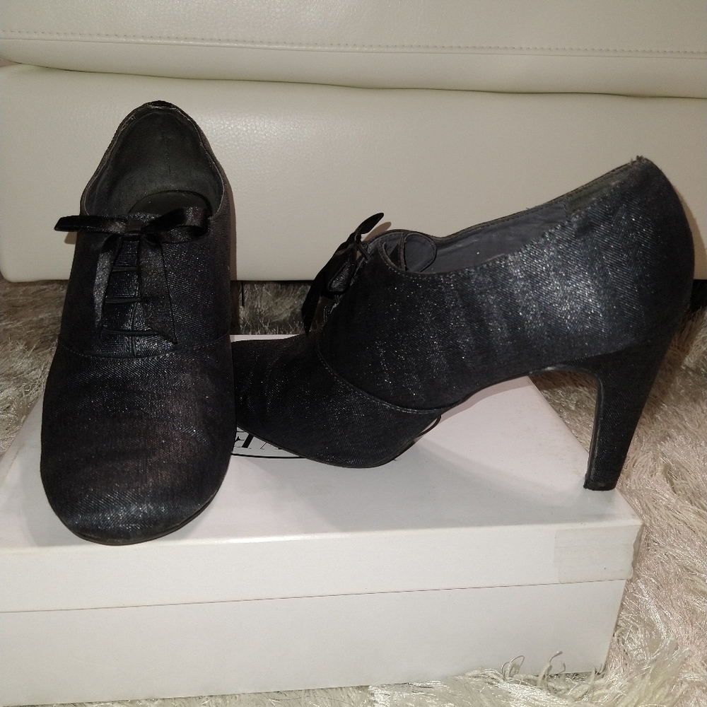 Grey closed toe ankle heels